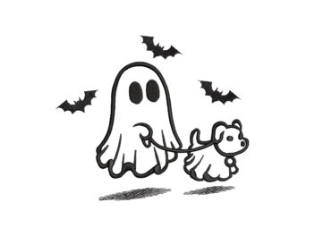 Halloween Ghost with Dog Embroidery Design