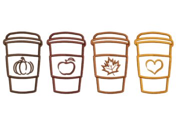 Coffee Cup Fall Embroidery Design