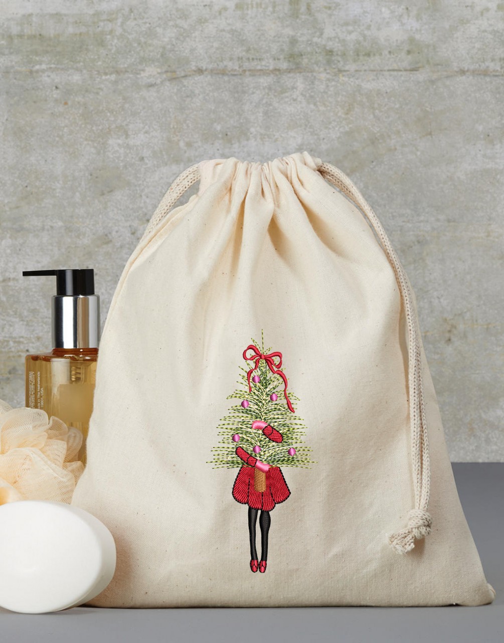 Girl with Christmas Tree Embroidery Design - Image 3