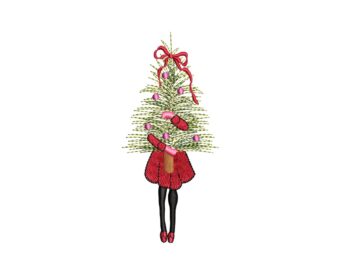 Girl with Christmas Tree Embroidery Design