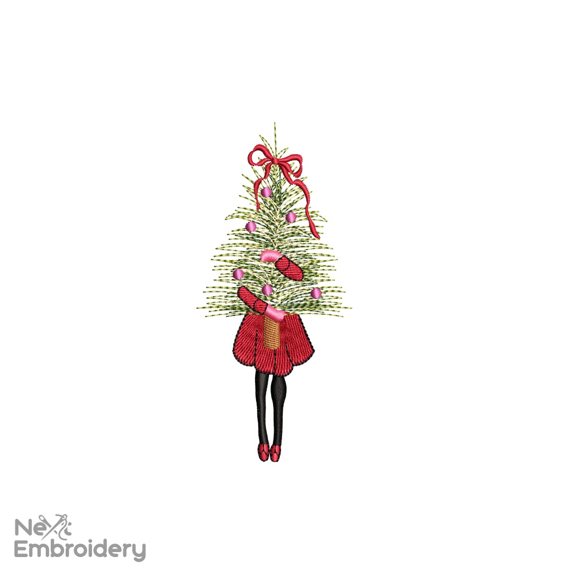 Girl with Christmas Tree Embroidery Design