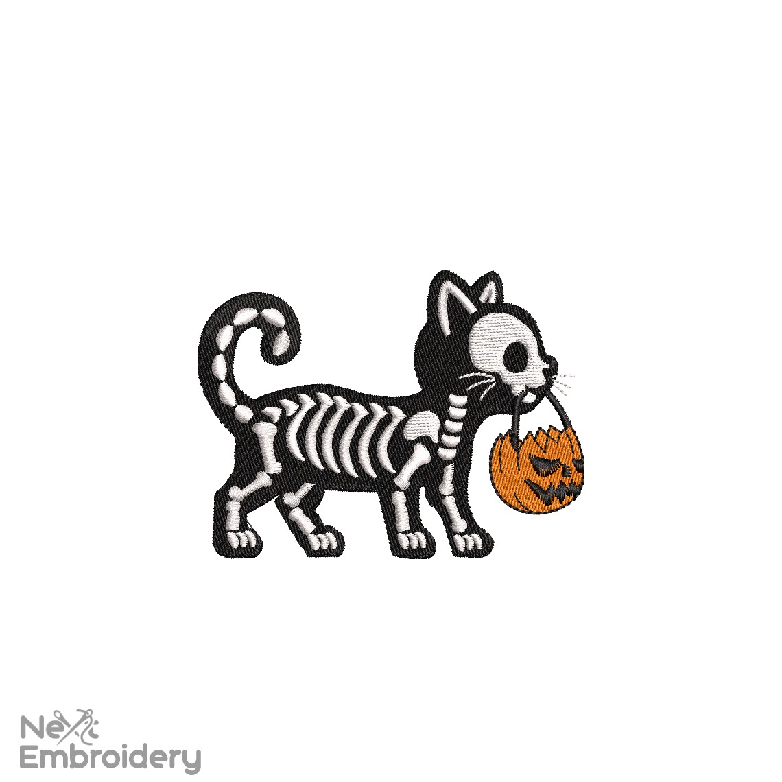 Halloween Cat Skeleton Embroidery Design