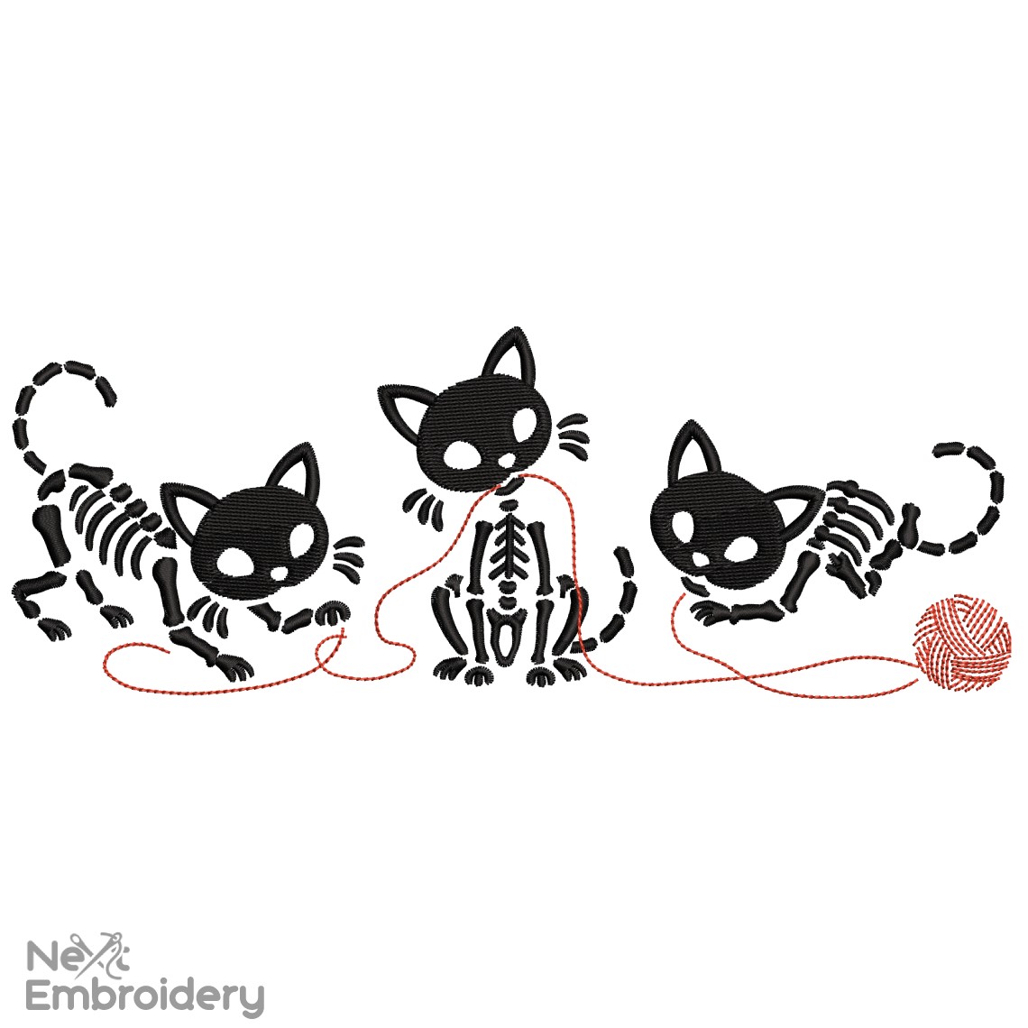 Skeleton Cats Embroidery Design
